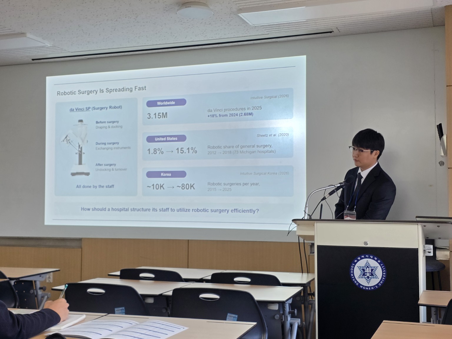 Sang Yong Park presenting at a lectern during the KOPOMS conference.